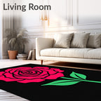 Bold Pink Rose Stem With Leaves Rug