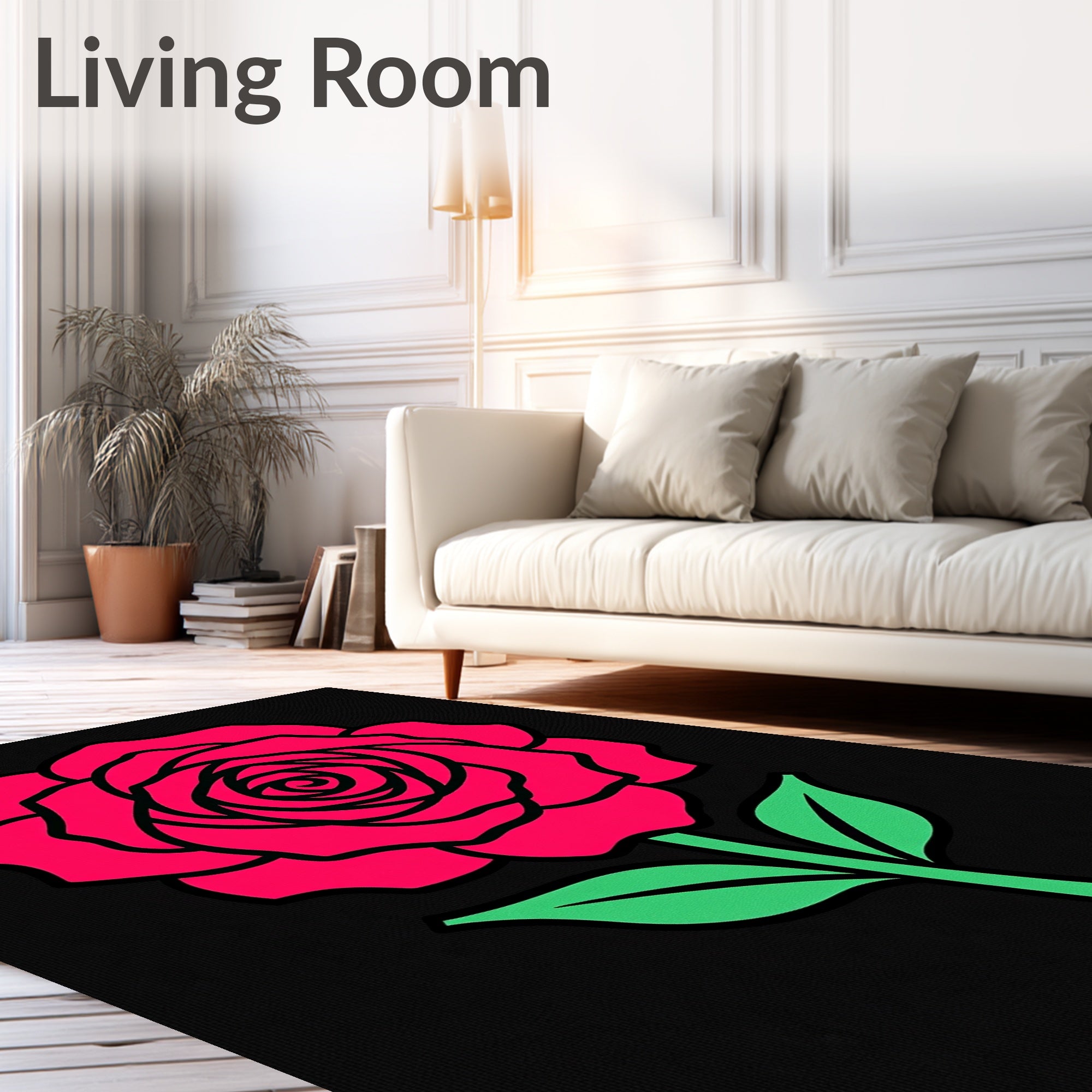 Bold Pink Rose Stem With Leaves Rug
