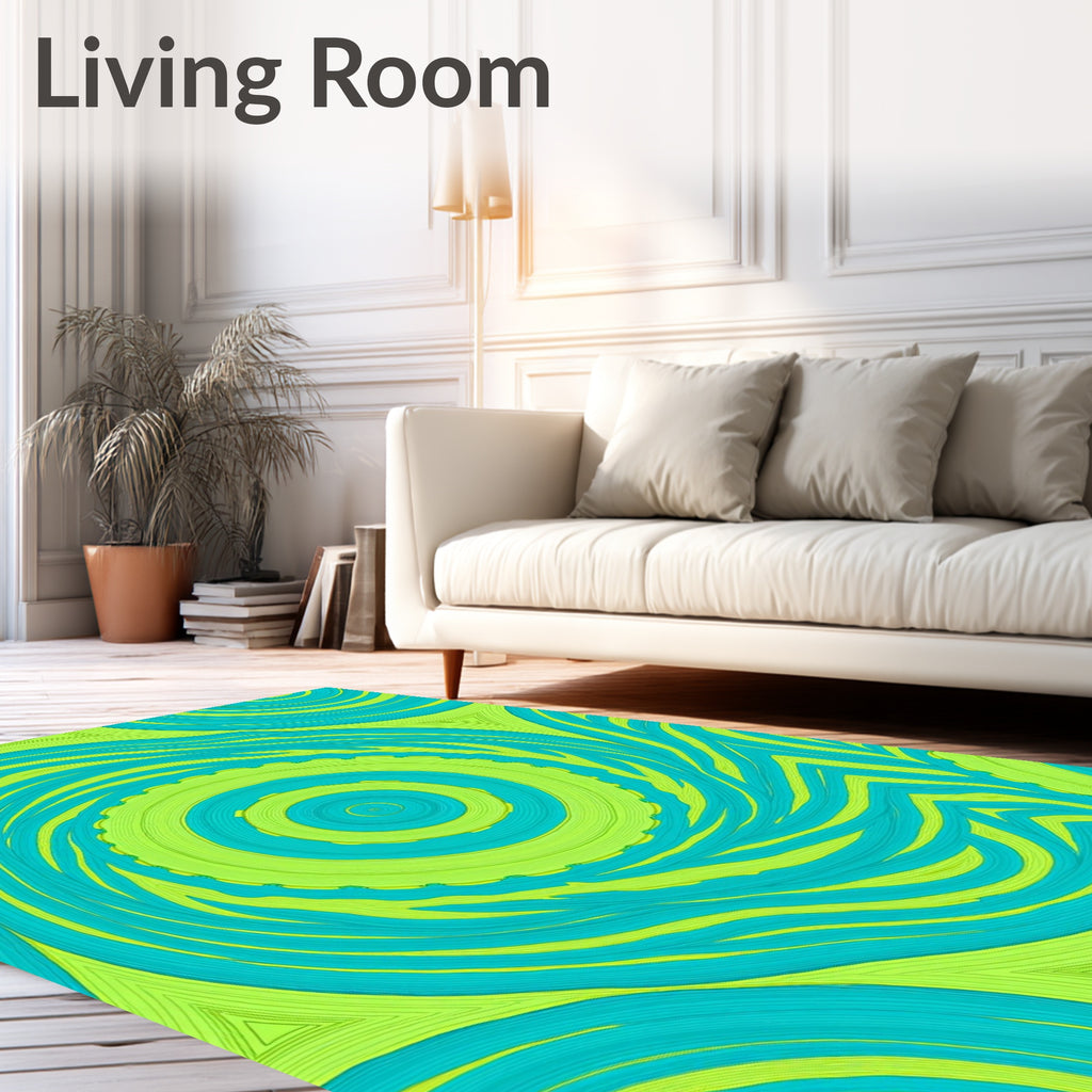 Lime Green and Teal Swirl Rug