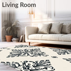 Black Ivory Floral Damask Medallion Rug