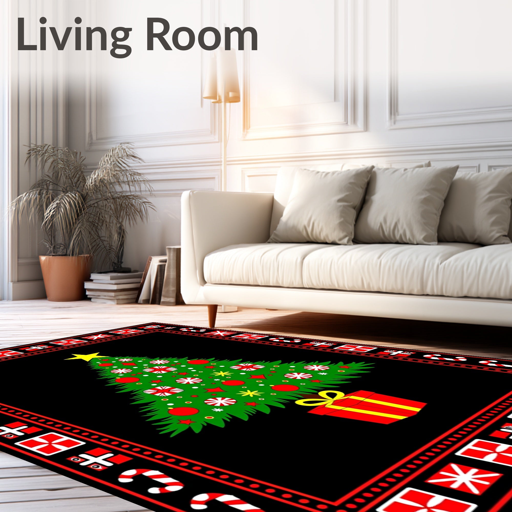 Holiday Christmas Tree Gift Border Rug