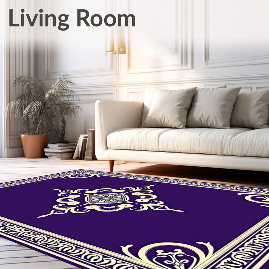 Regal Purple Cream Arabesque Medallion Rug
