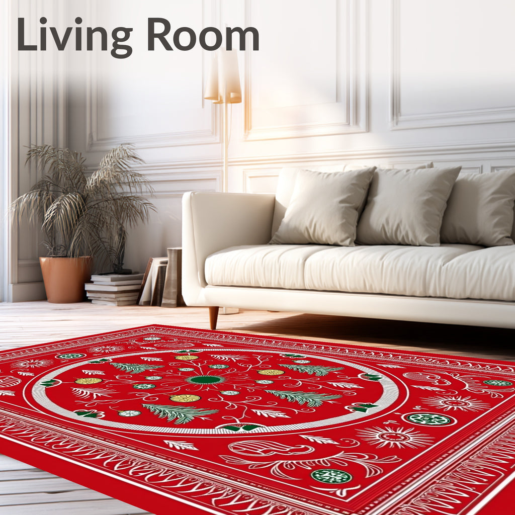 Festive Red Christmas Tree Ornament Rug