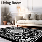 Ornate Black White Sunburst Paisley Rug