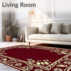 Crimson Cream Floral Bordered Frame Rug