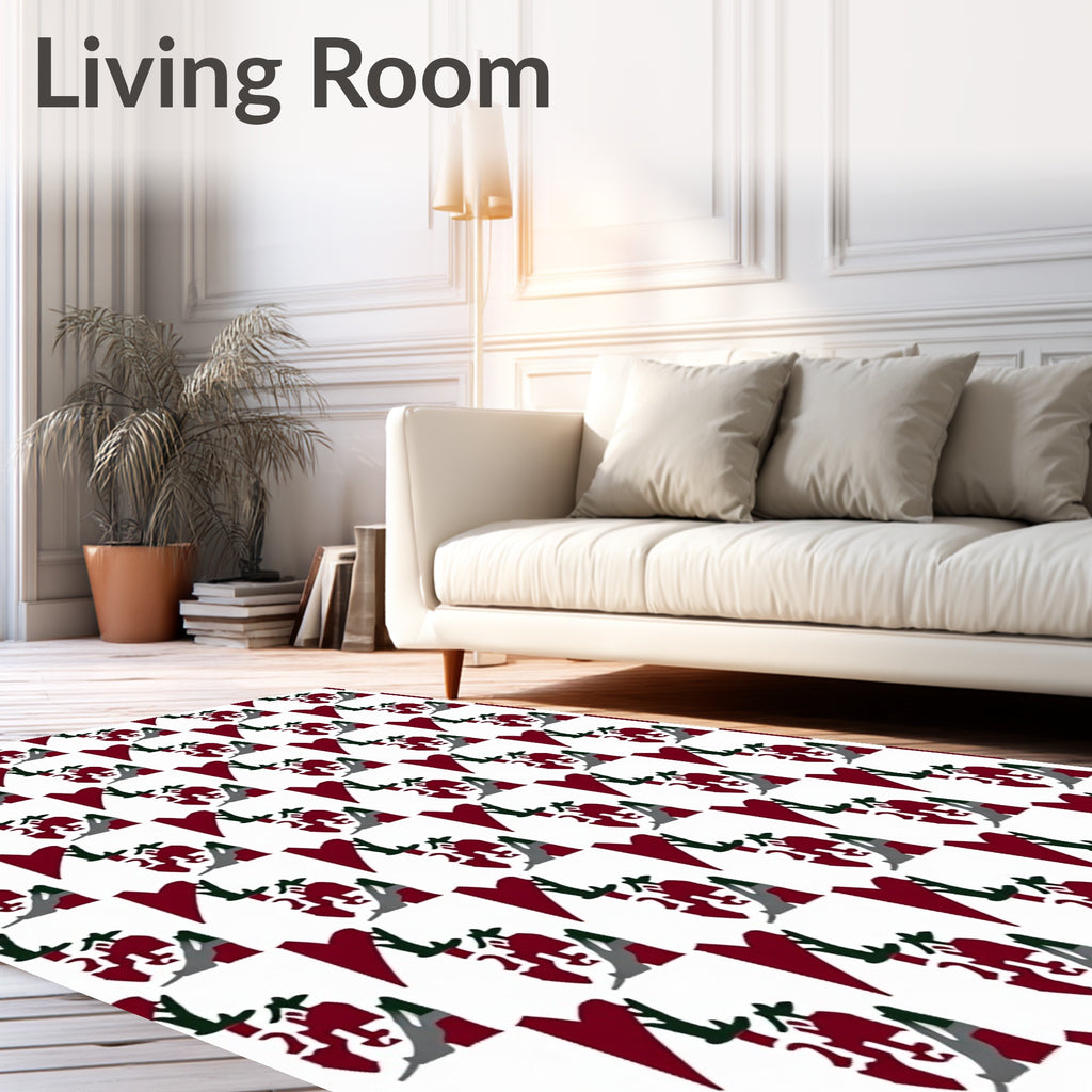 Crimson White Abstract Geometric Rug
