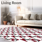 Crimson White Abstract Geometric Rug