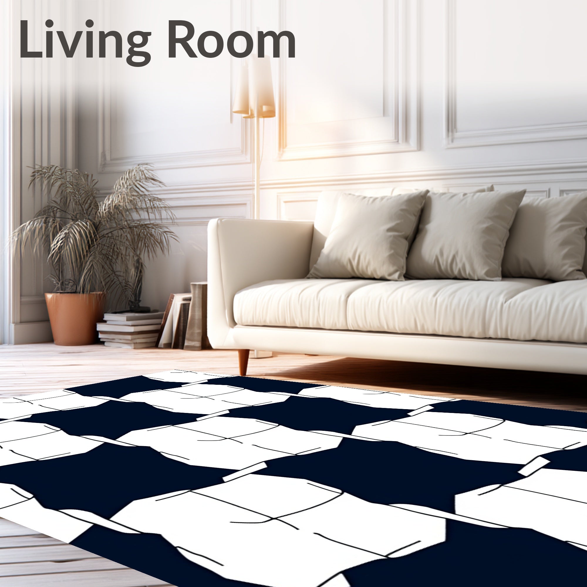 Bold Navy White Cubes Repeating Rug