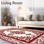 Crimson Ivory Floral Scroll Decorative Rug
