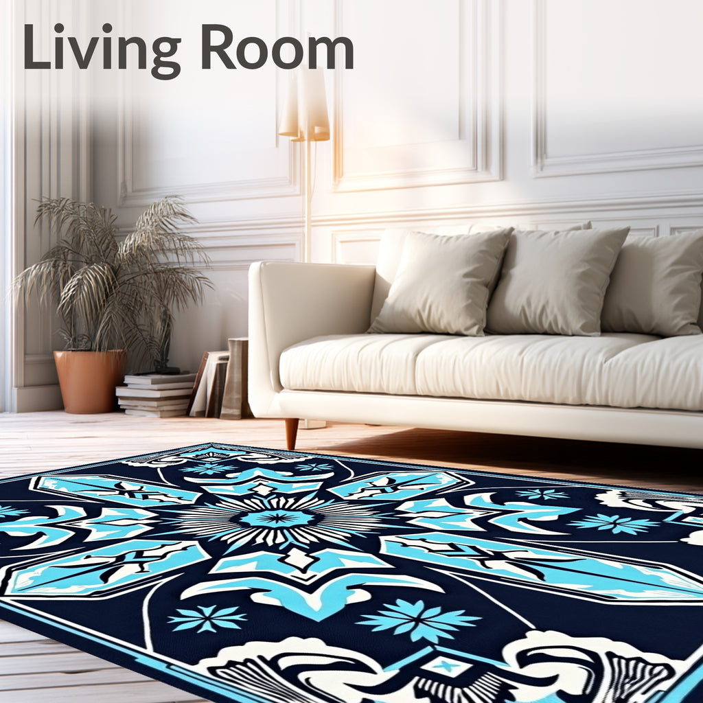 Deep Blue Ice Crystal Medallion Rug