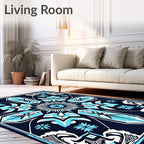 Deep Blue Ice Crystal Medallion Rug