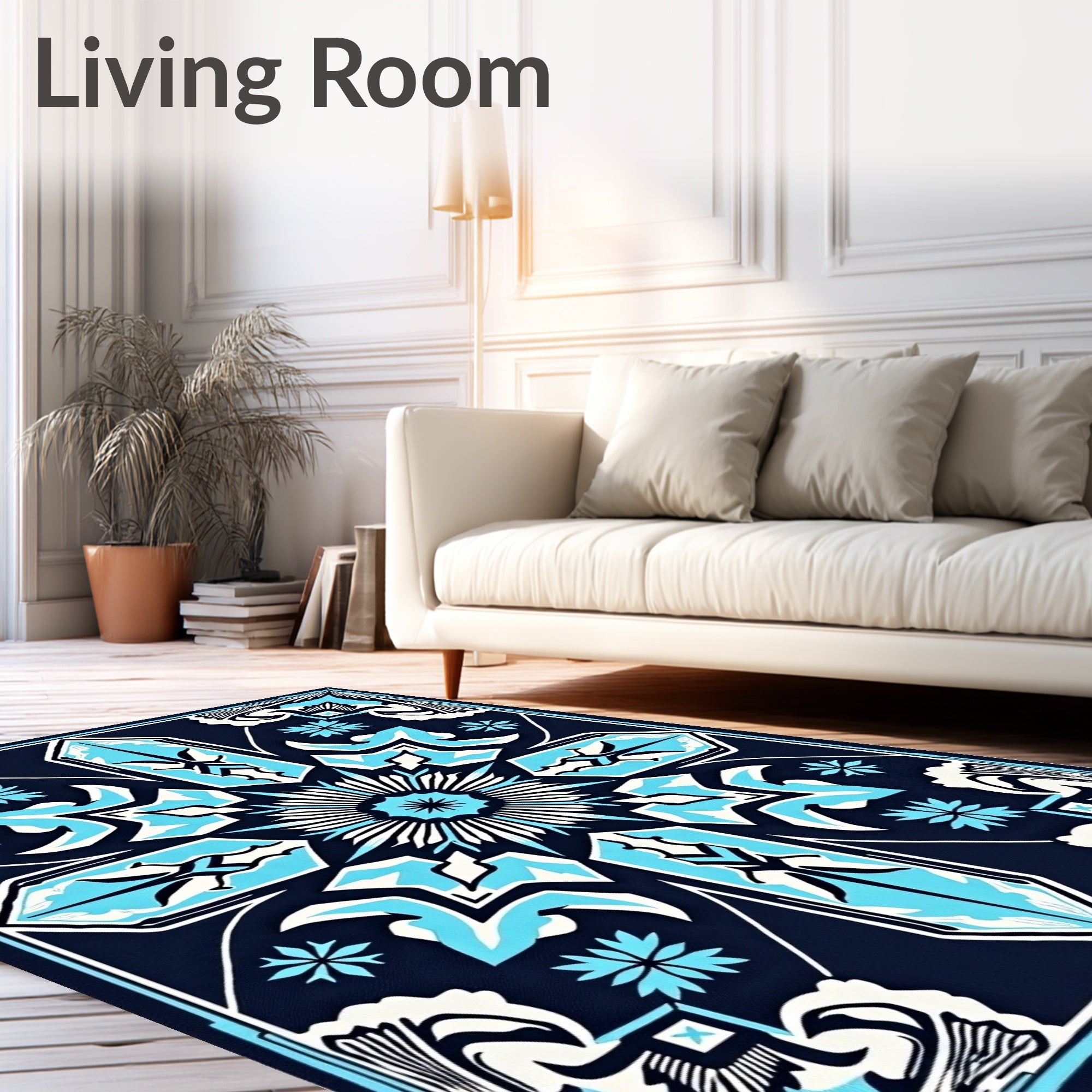Deep Blue Ice Crystal Medallion Rug