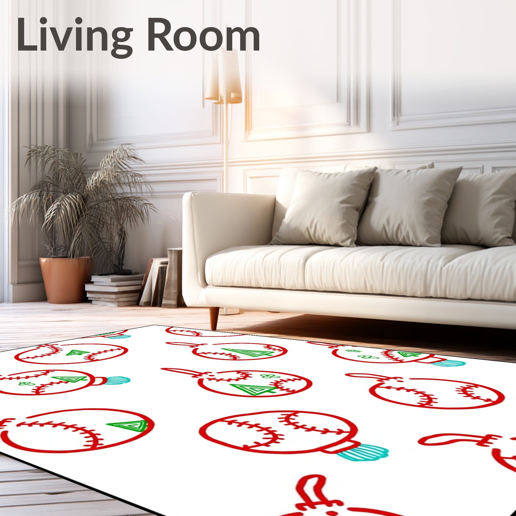 Red White Green Christmas Baseball Ornaments Rug