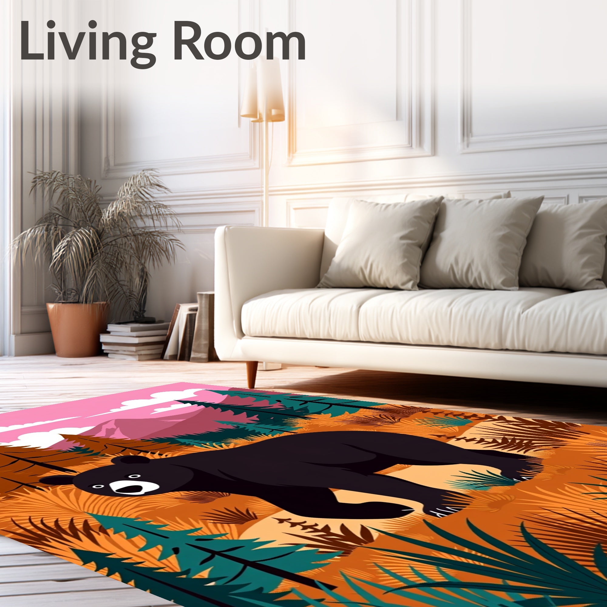 Forest Bear in Pink Mountain Sky Rug