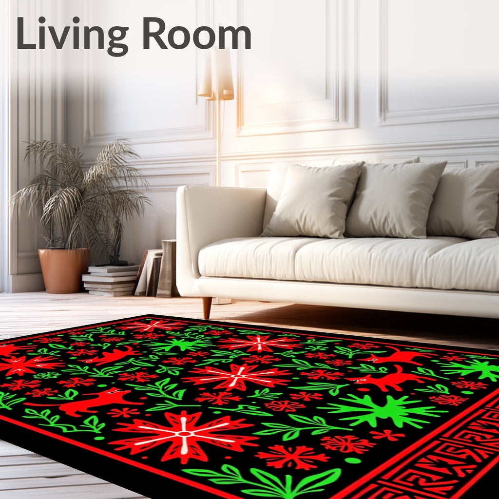 Red Green Feline Floral Medallion Rug