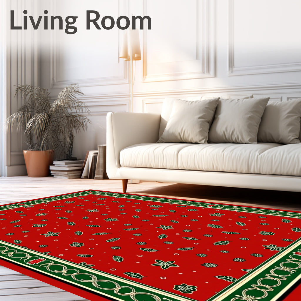 Crimson Leaf and Star Border Rug