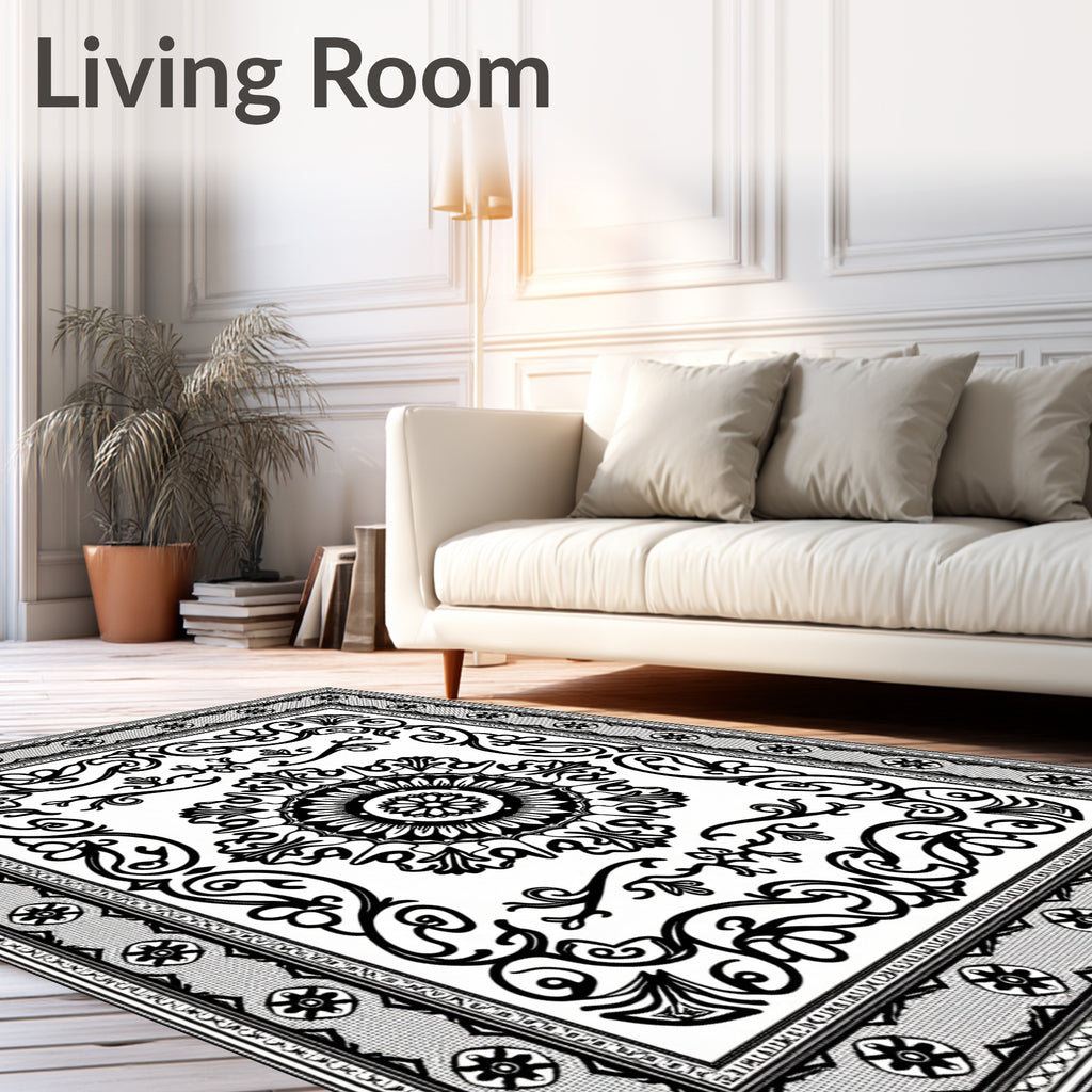 Classic Black White Intricate Mandala Rug