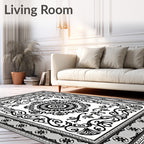 Classic Black White Intricate Mandala Rug