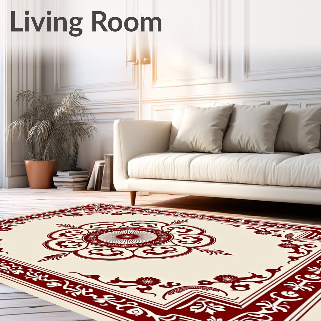 Crimson Floral Border Medallion Rug