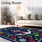Holiday Navy Anchor Holly Snowflakes Rug