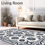 Navy Floral Medallion Scroll Border Rug