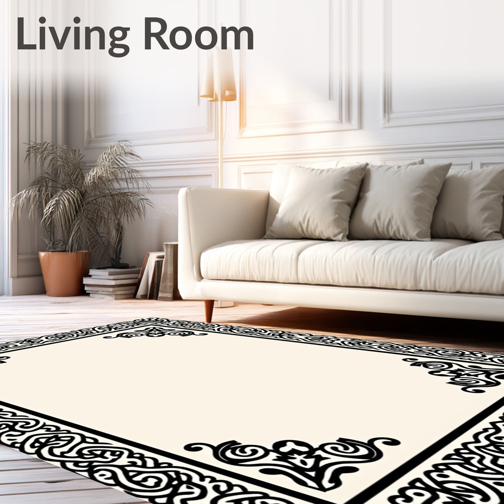 Black Celtic Knot Border Cream Rug