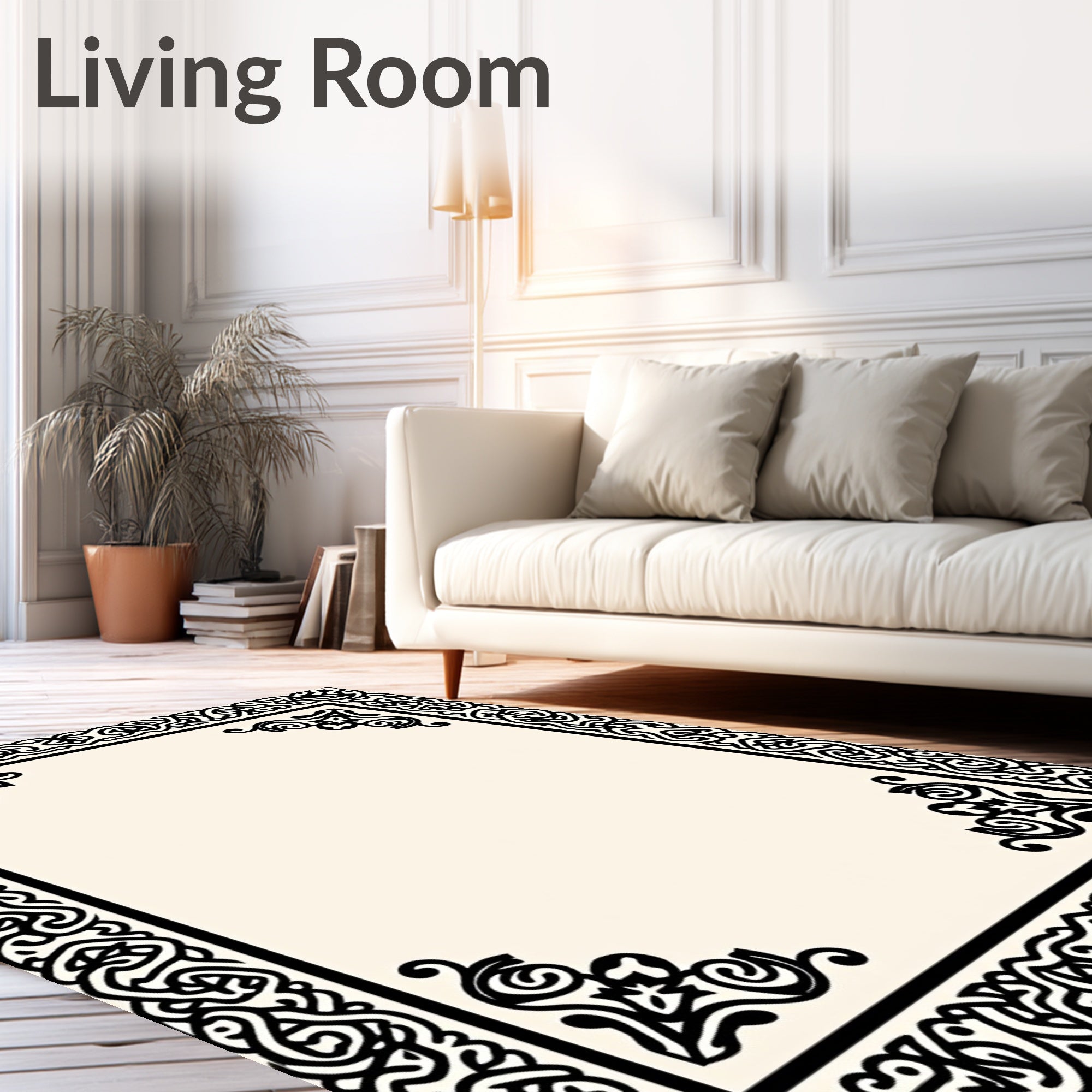 Black Celtic Knot Border Cream Rug