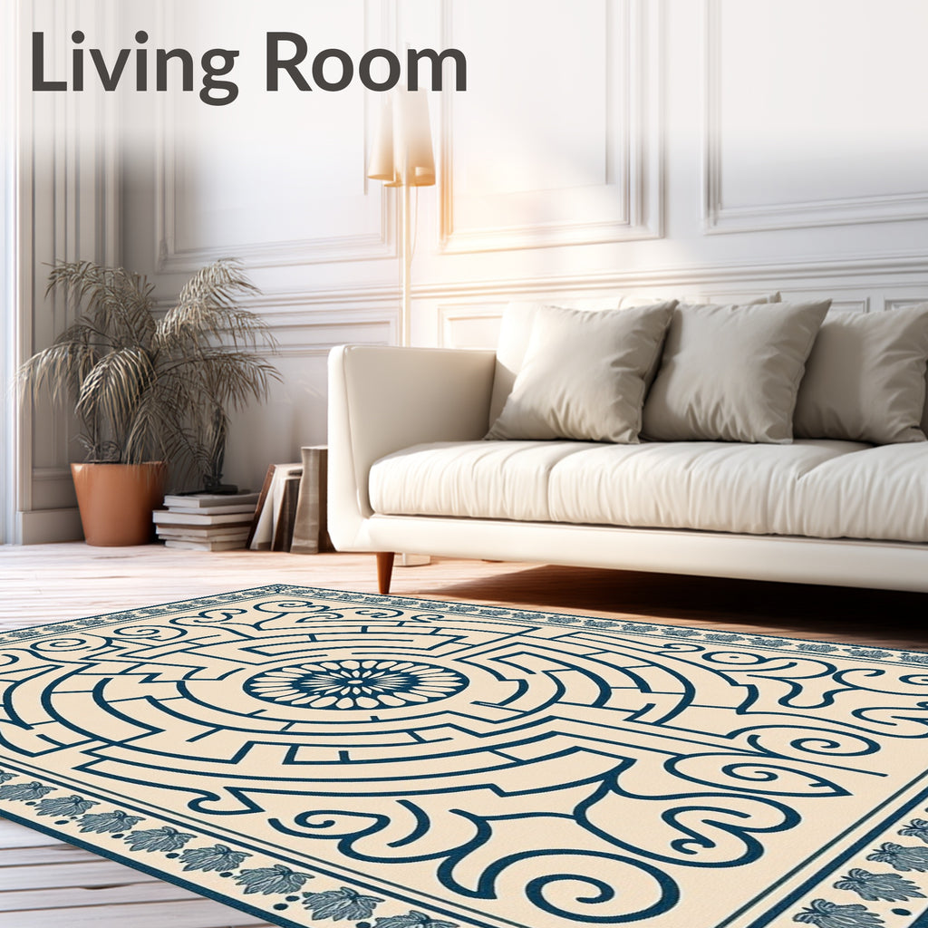 Navy Maze Floral Centered Rug