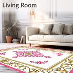 Pink Gold Floral Scrolled Border Rug