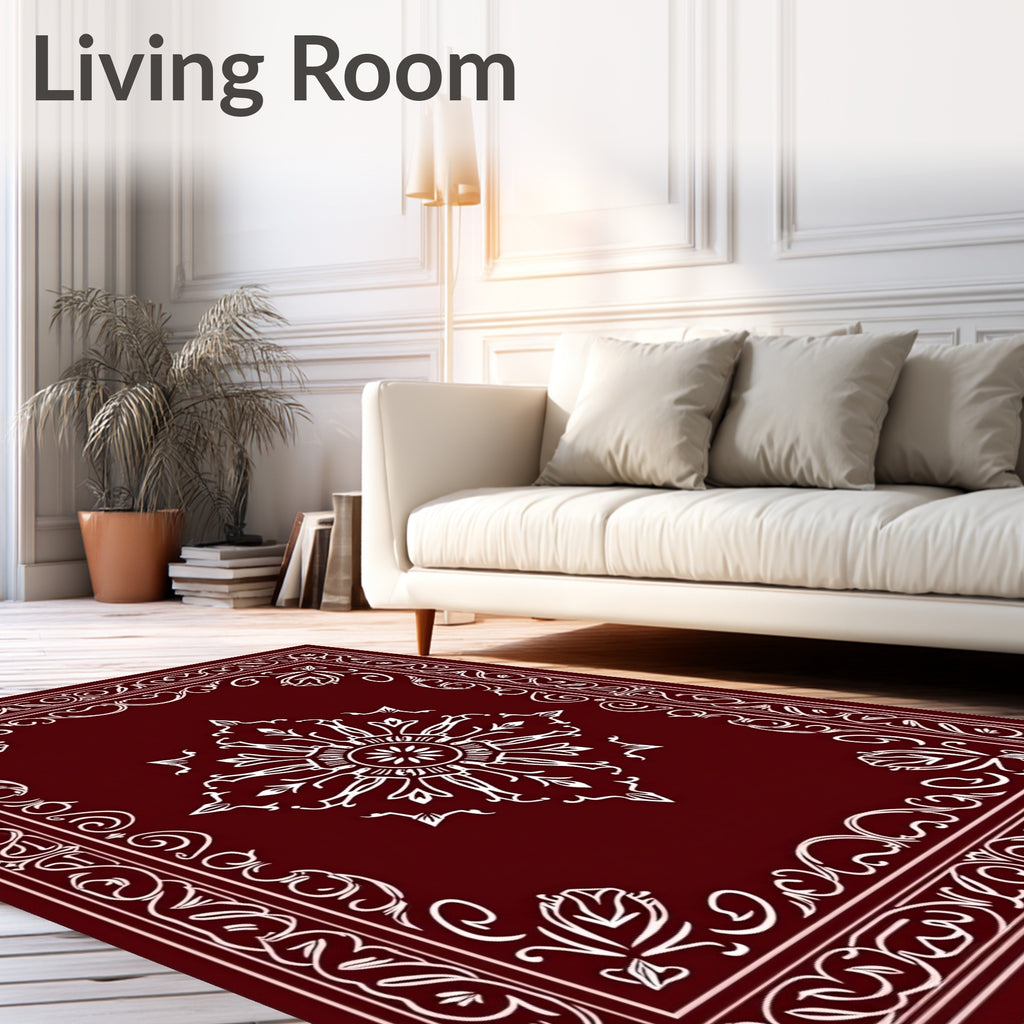 Maroon Elegant Floral Medallion Border Rug