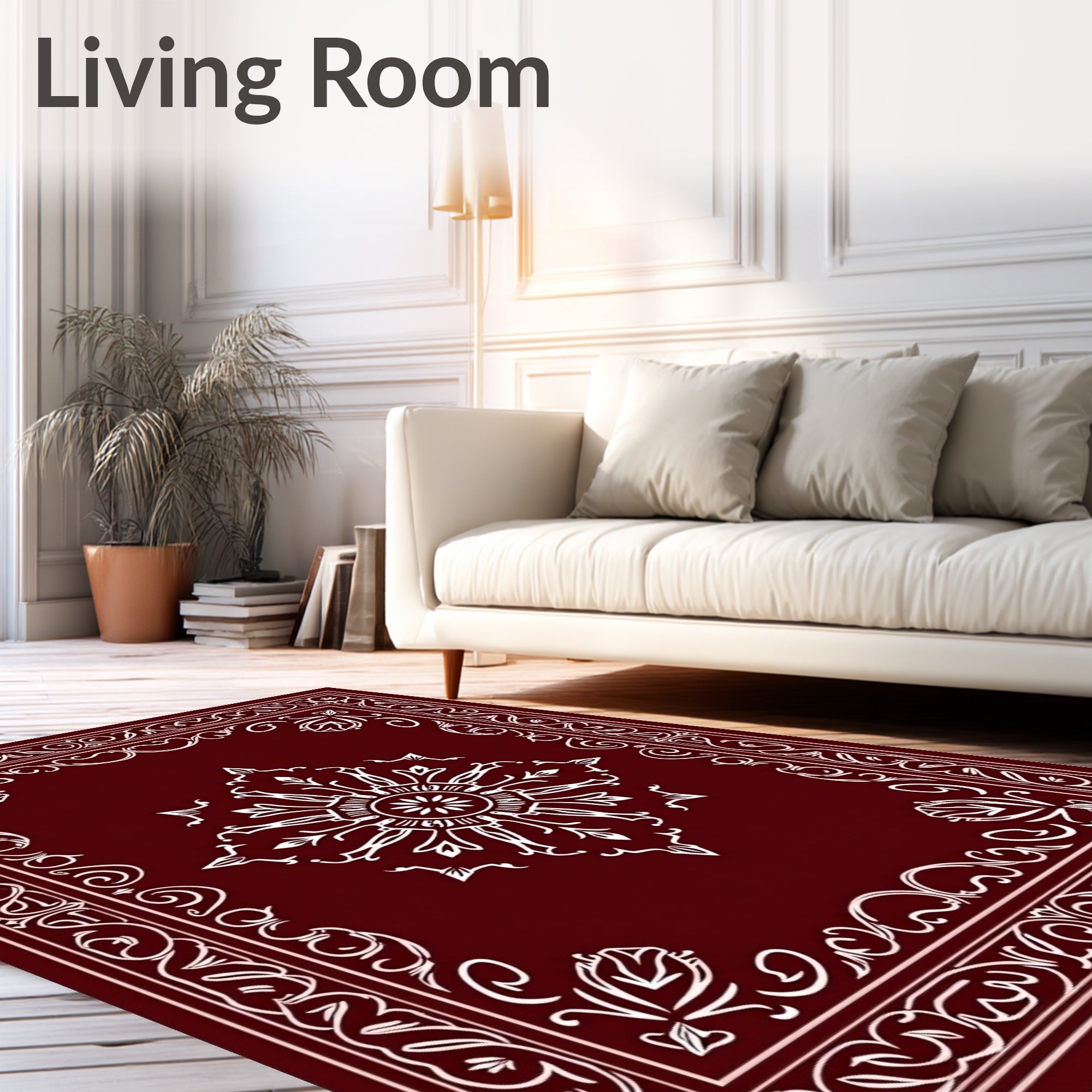 Maroon Elegant Floral Medallion Border Rug