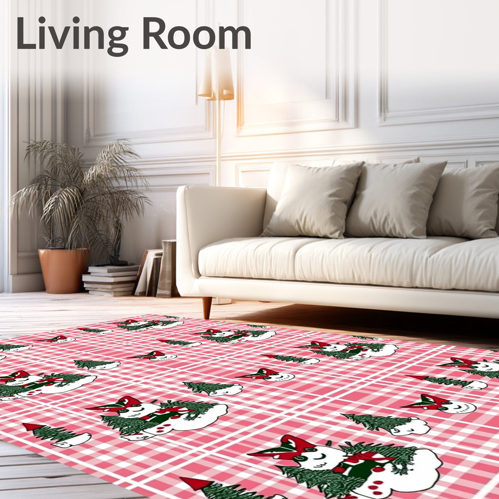 Whimsical Snowman Forest Plaid Rug