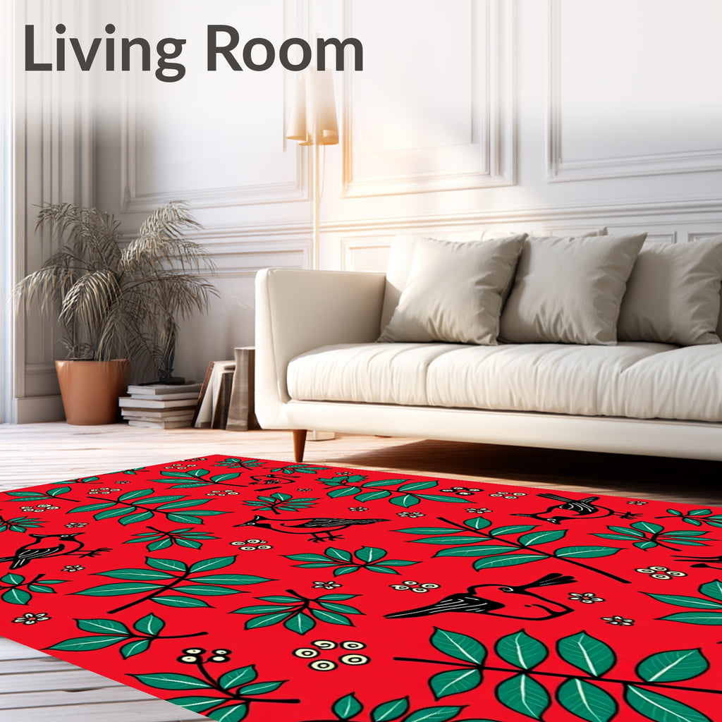 Red Birds and Green Foliage Rug