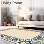 Ornate Cobalt Vine Border Rug