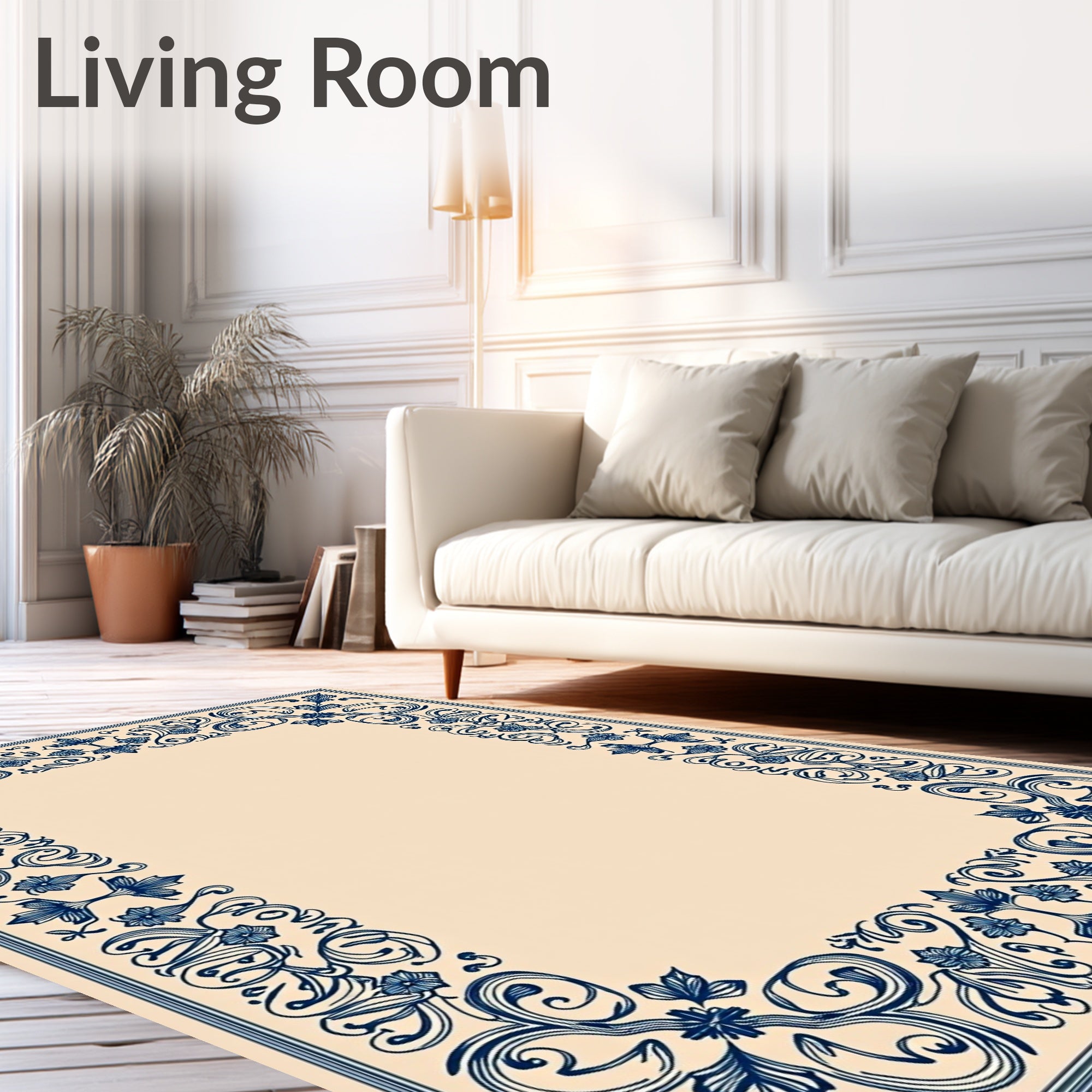Ornate Cobalt Vine Border Rug