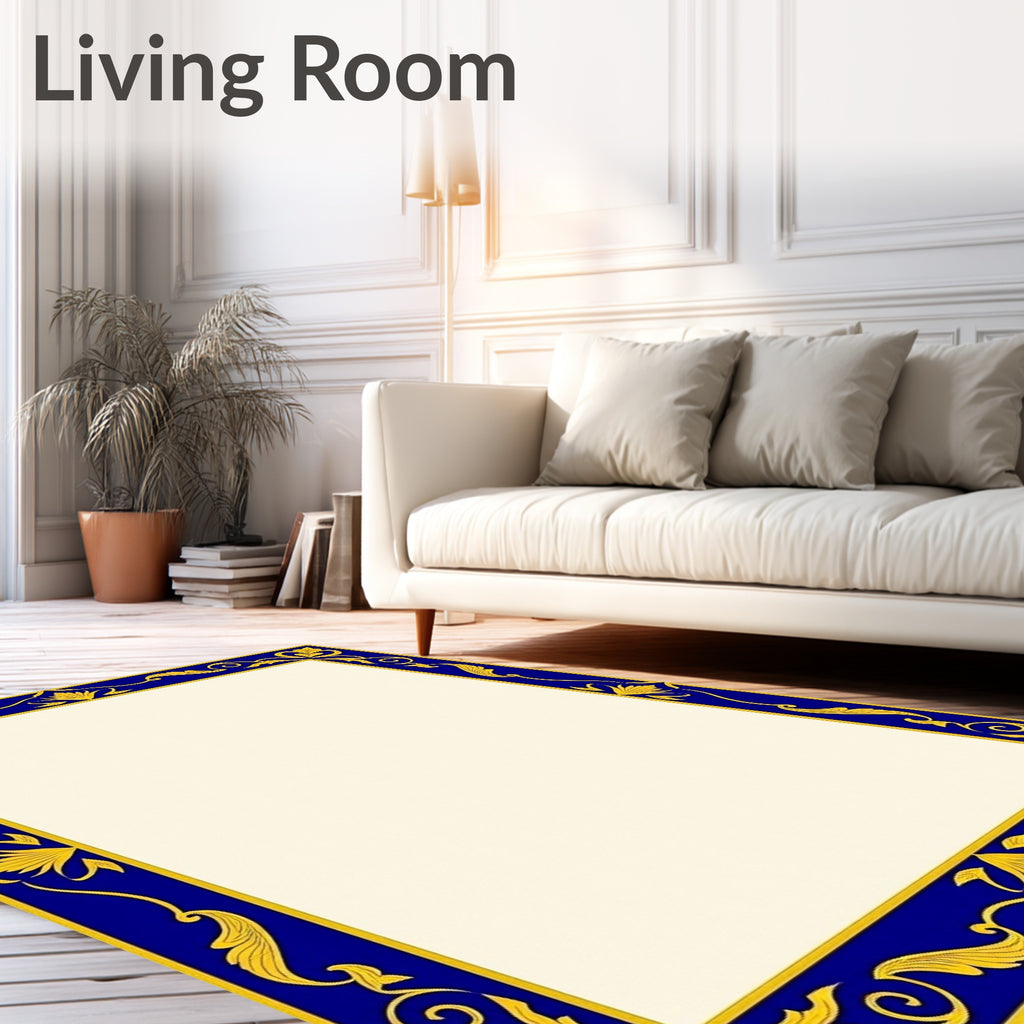 Deep Blue Golden Acanthus Scroll Border Rug