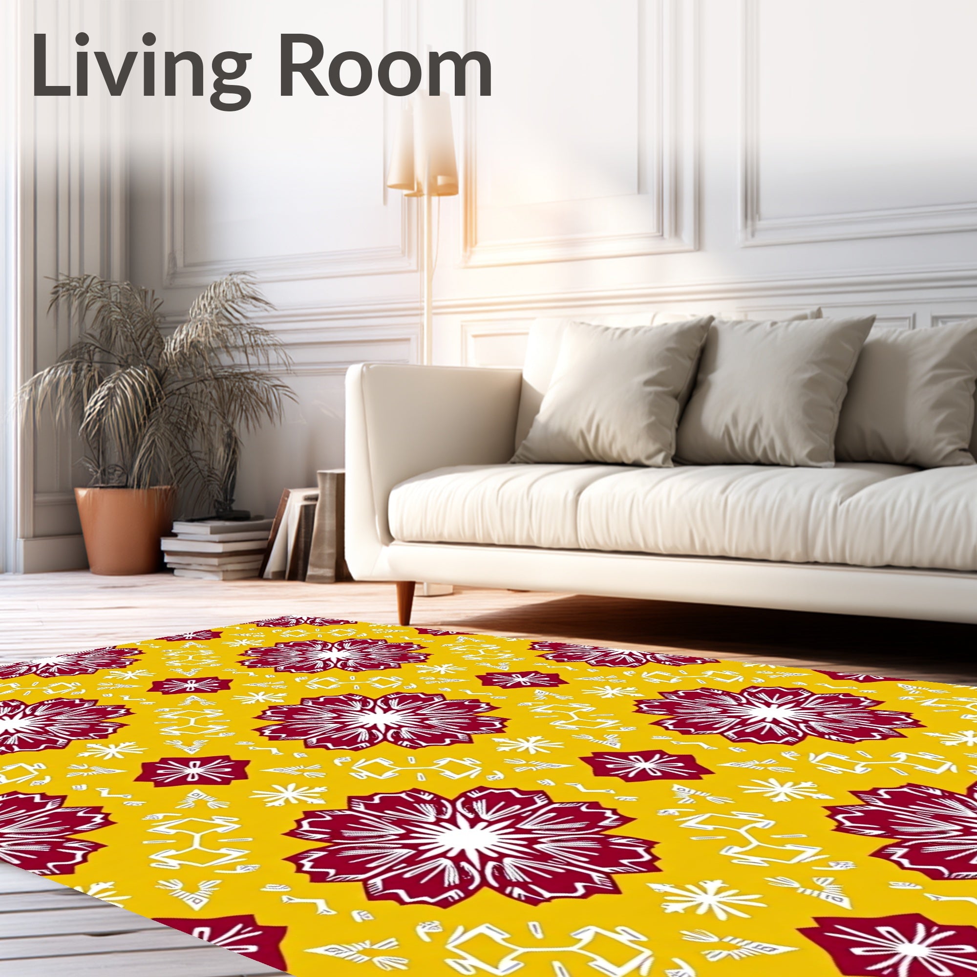 Crimson Floral Medallion Yellow Rug