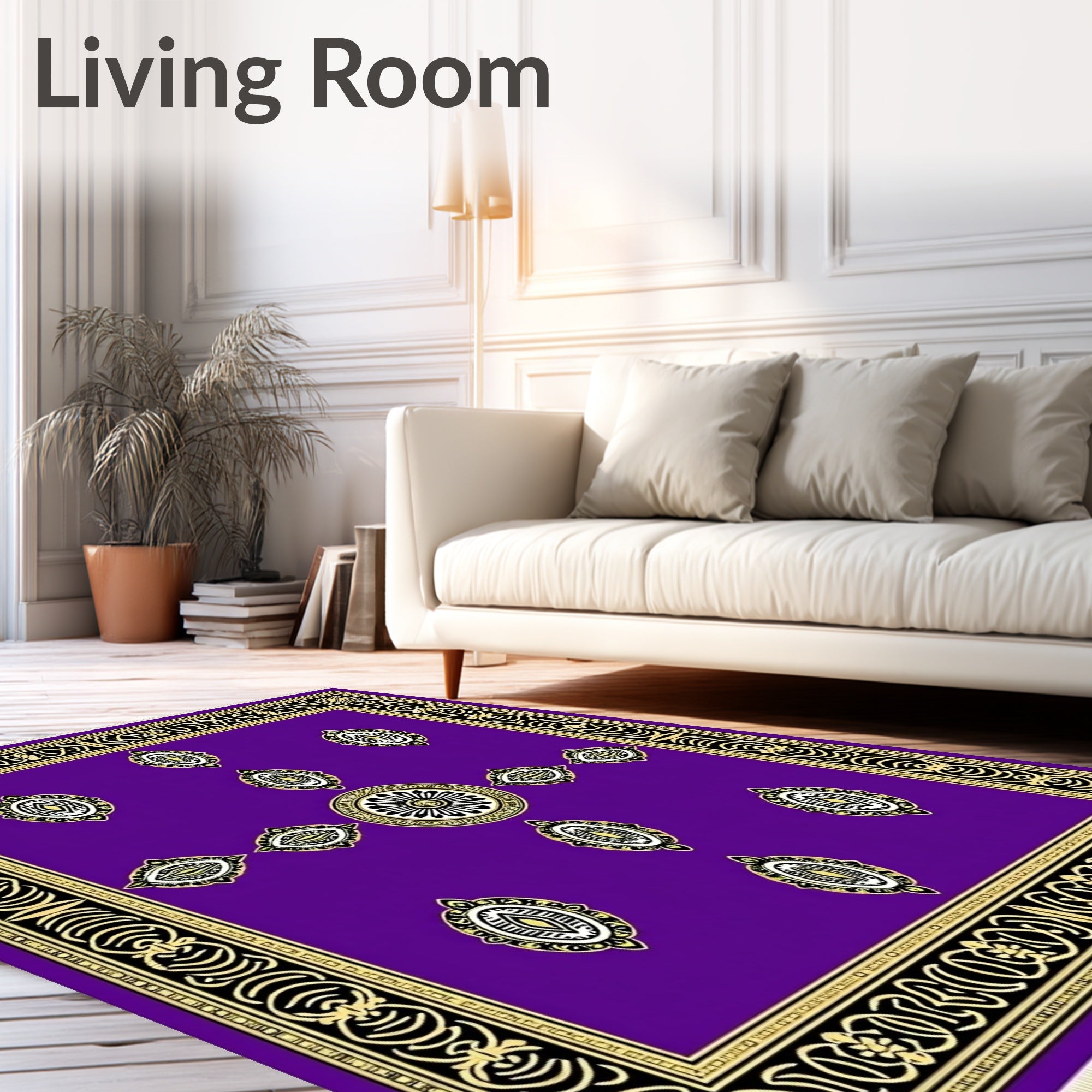 Vivid Purple Oval Medallion Border Rug