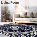 Deep Blue Cream Nested Mandala Rug