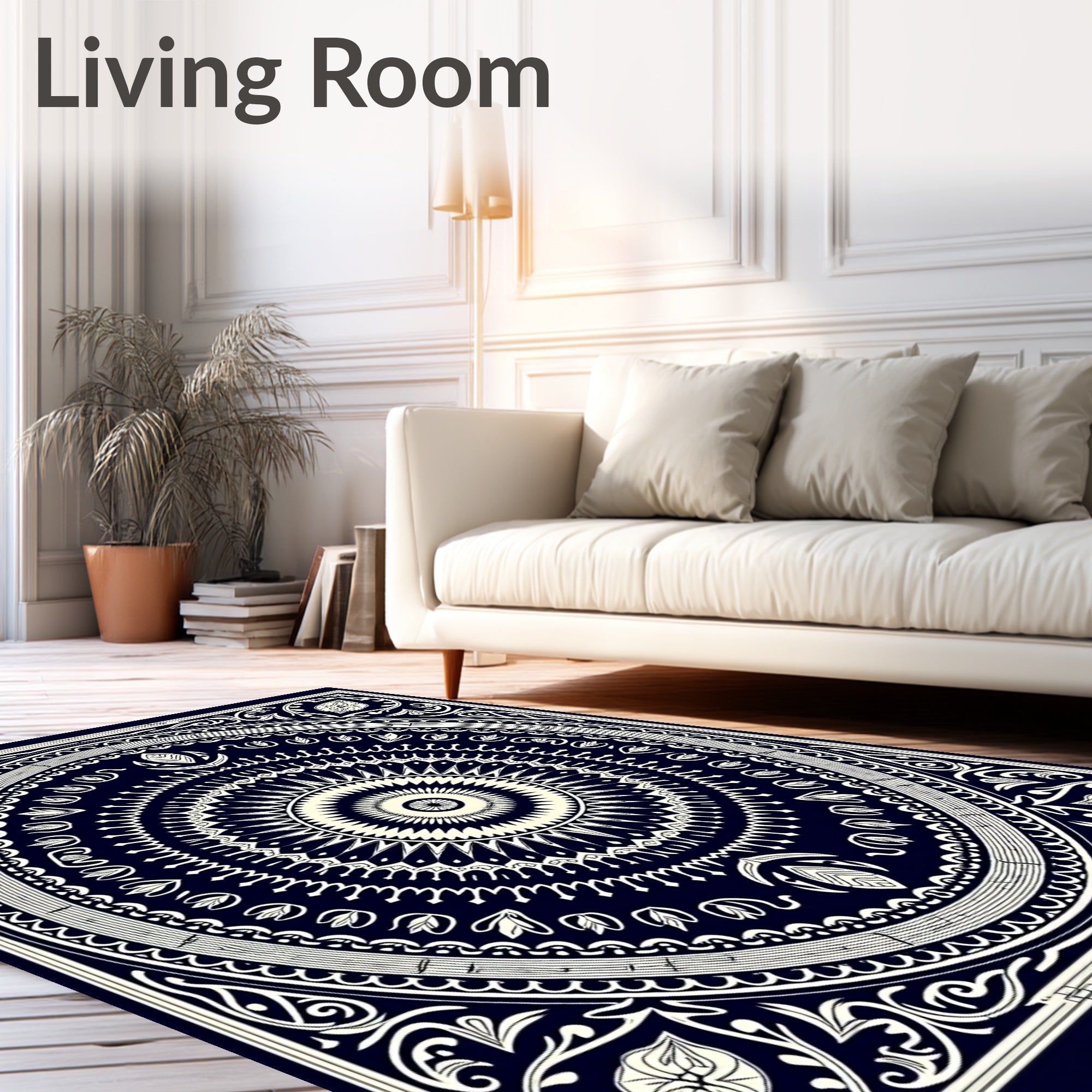 Deep Blue Cream Nested Mandala Rug