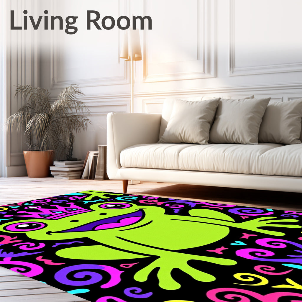 Vibrant Neon Frog Crown Swirls Rug