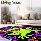 Vibrant Neon Frog Crown Swirls Rug