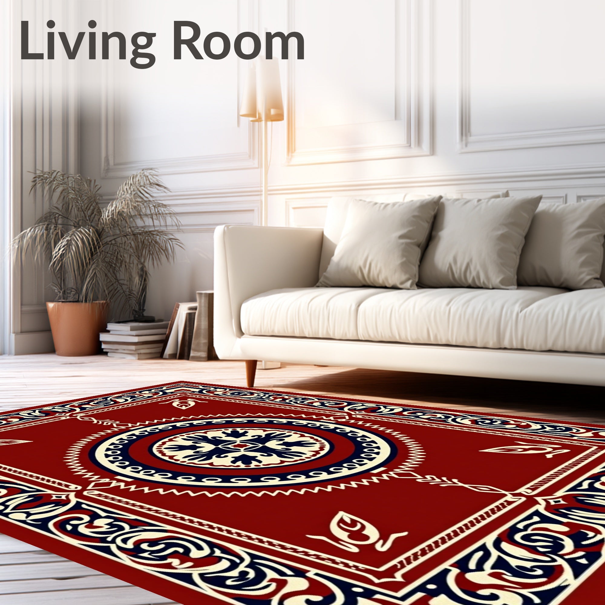 Crimson Ornamental Medallion Border Rug