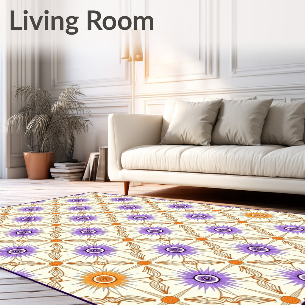 Retro Starburst Purple Orange Medallion Rug
