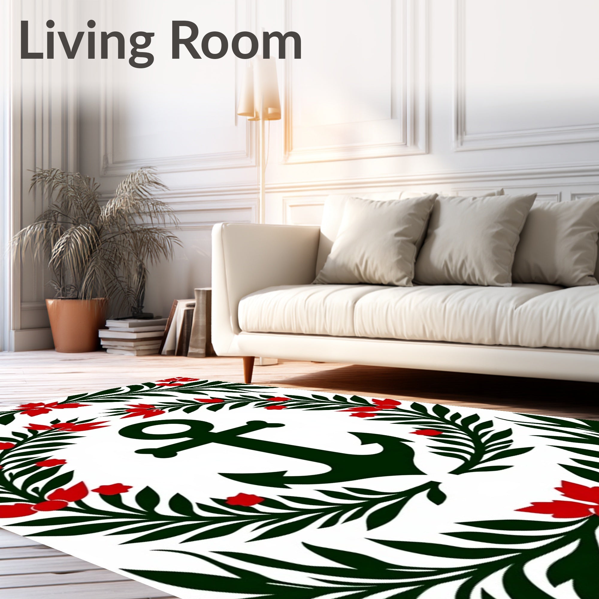 Green Anchor Red Floral Wreath Rug