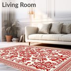 Luxe Red Baroque Scrollwork Oval Rug