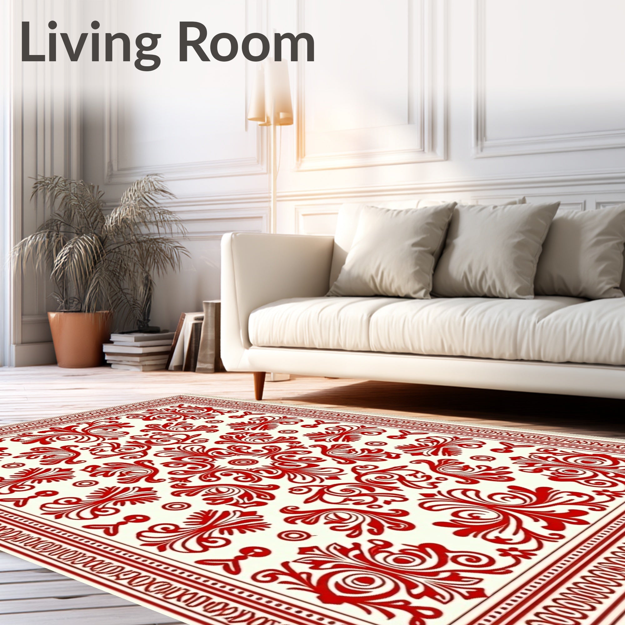 Luxe Red Baroque Scrollwork Oval Rug