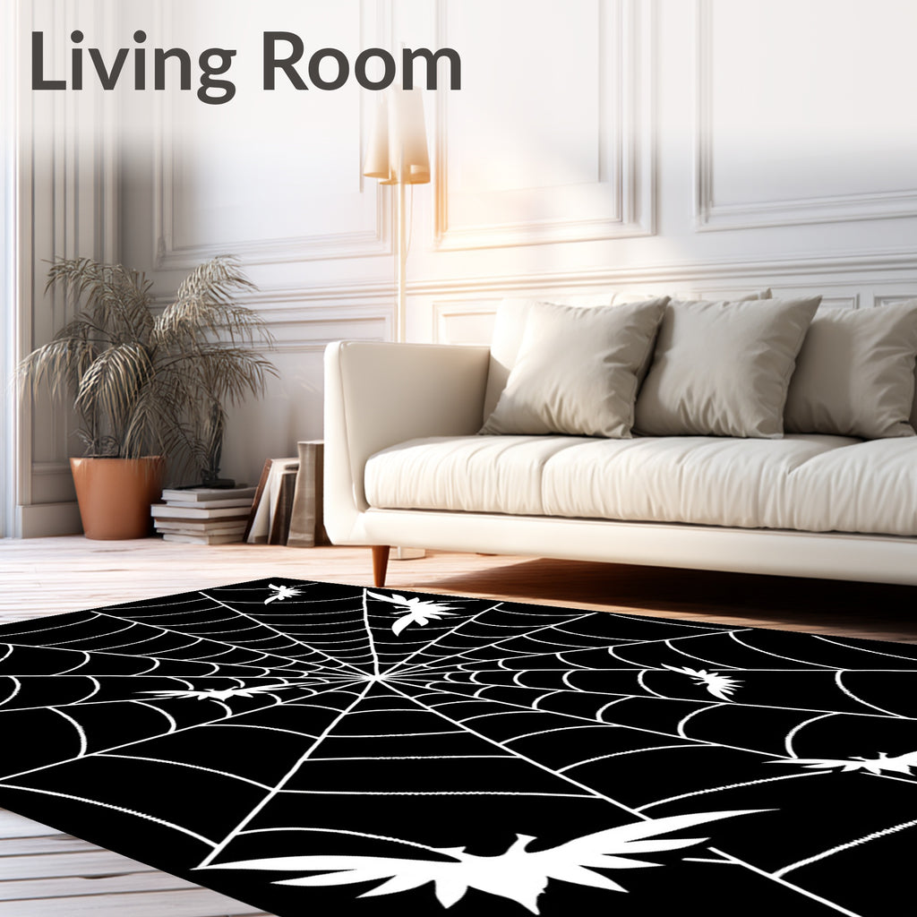 Black Bat Spiderweb Graphic Rug