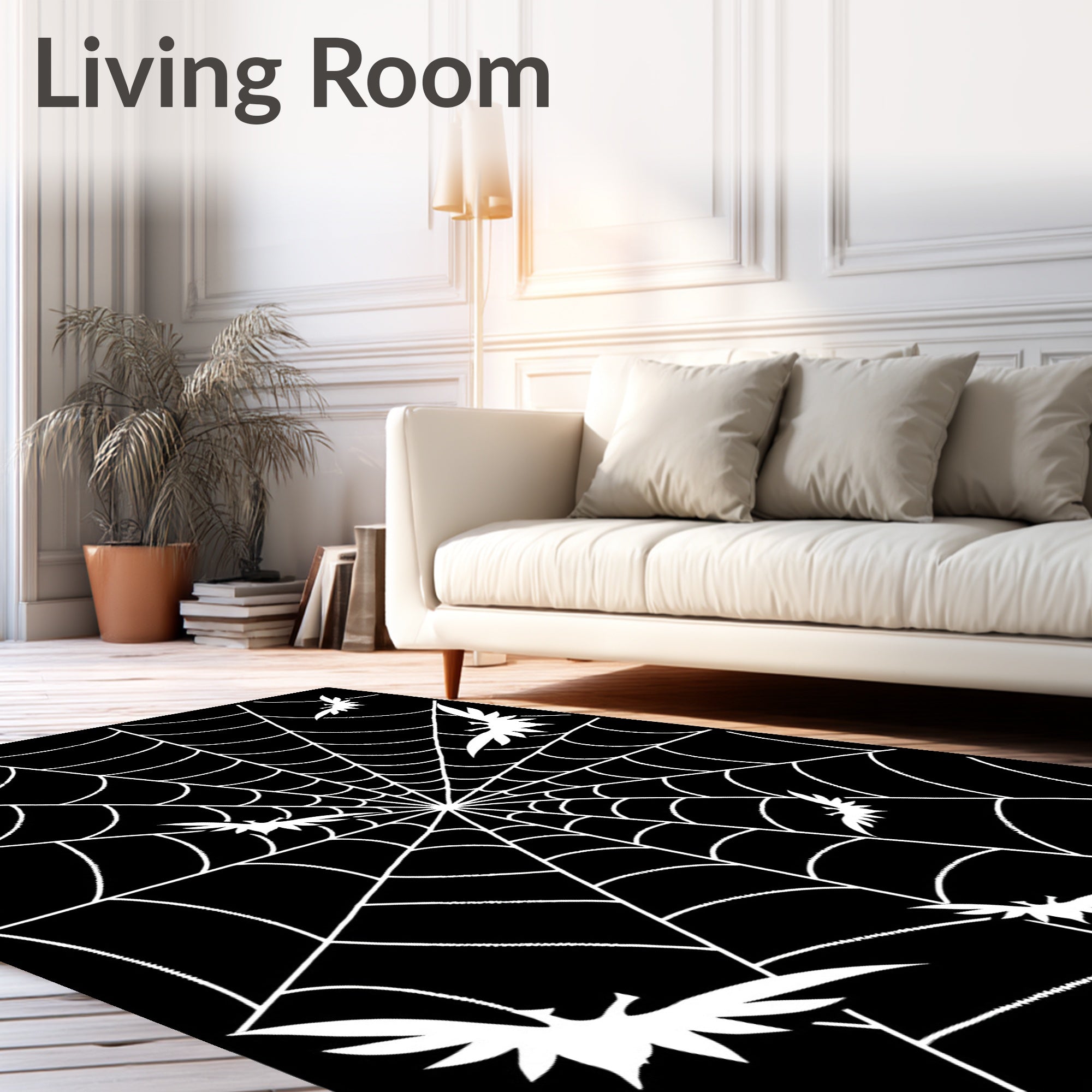 Black Bat Spiderweb Graphic Rug