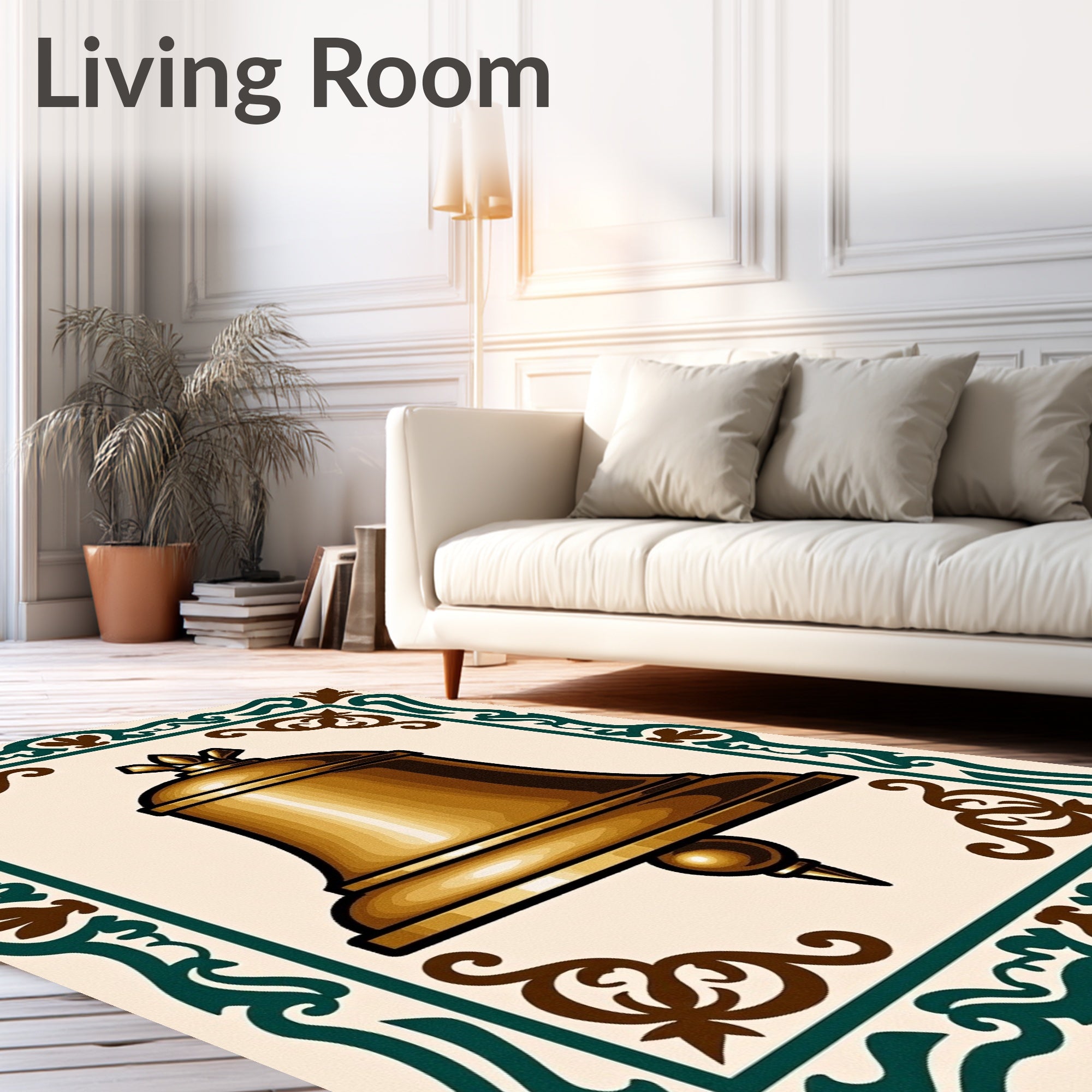 Golden Bell Bordered Ornate Rug